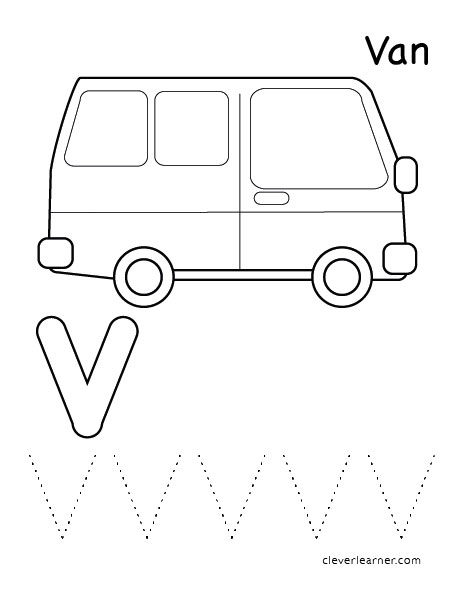 V is for Van tracing sheets for preschool