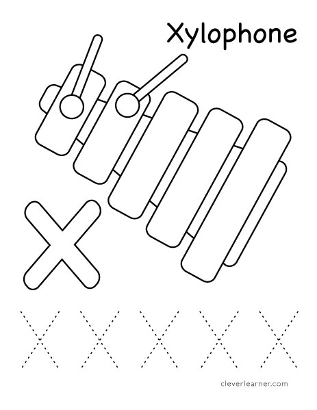 Letter X is for xylophone preschool coloring worksheet