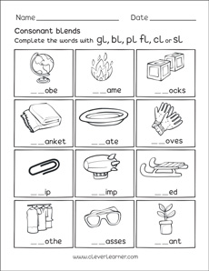 preschool worksheets on consonant blends with letter l