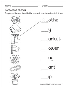 consonant blend matching worksheets