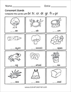preschool worksheets on consonant blends with letter r