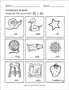 preschool worksheets on consonant blends with letter s