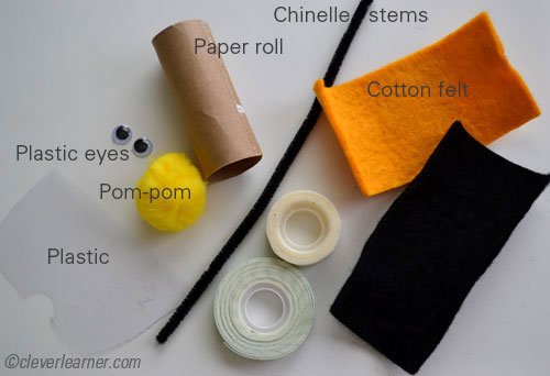 Materials to make a bumble bee craft