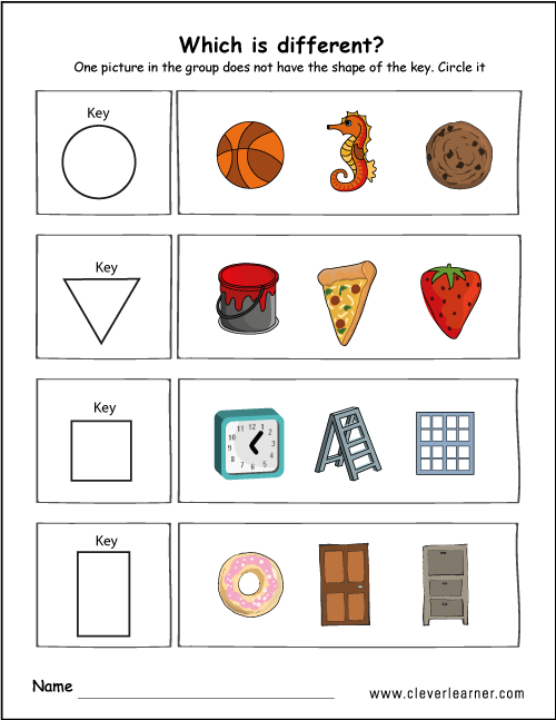 Printable Shape Difference Worksheets For Preschools