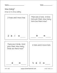 TEST ONE PAGE 2 of first grade math adding