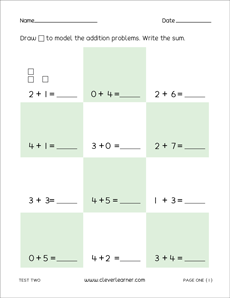 TEST ONE PAGE 1 of first grade math addition