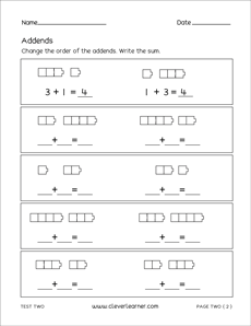 TEST ONE PAGE 2 of first grade math adding