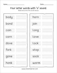 Four letter words kindergarten worksheet