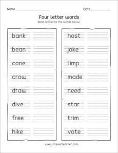 Quality 4 letter short words test worksheet
