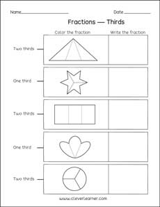 Thirds Fractions  for kids
