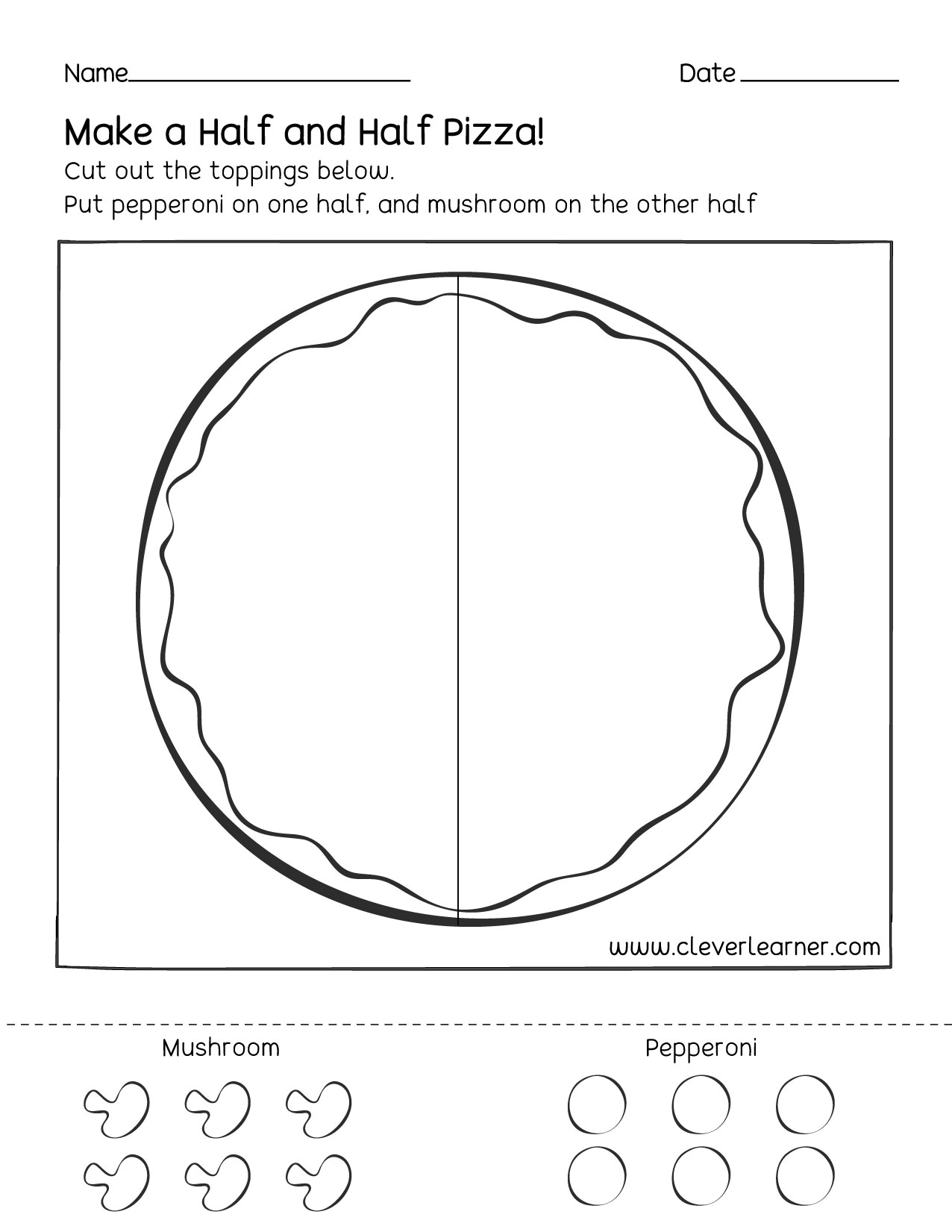 pizza fractions worksheet