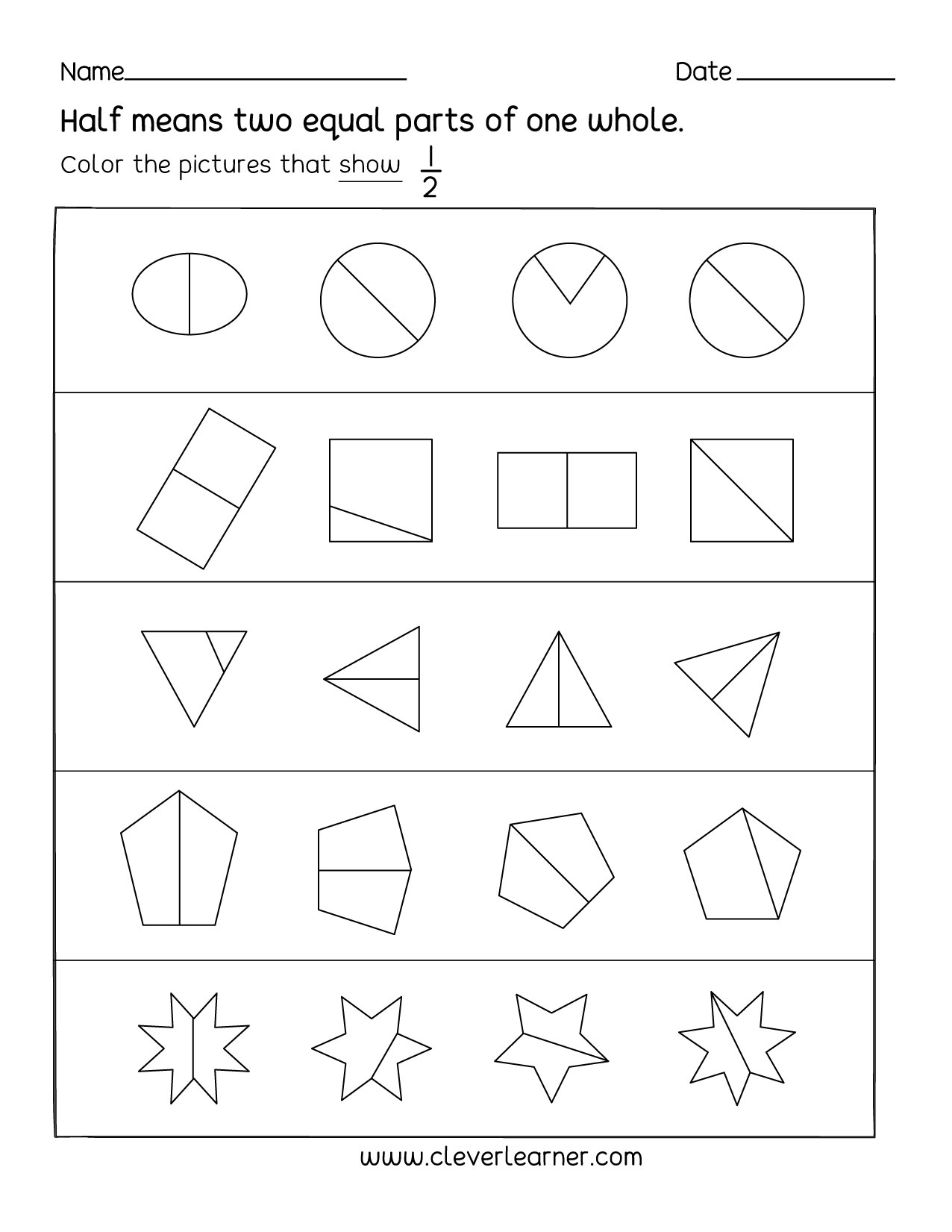 fraction worksheets for kindergarten
