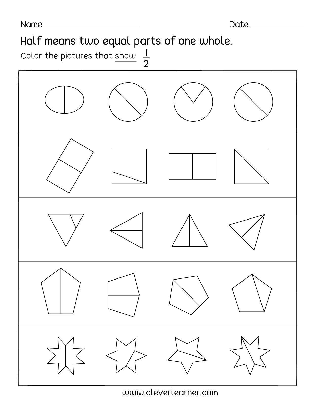 Fun Activity On Fractions Half 1 2 Worksheets For Children