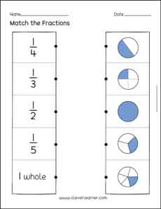 Fun activity on fractions, Mixed worksheets for children
