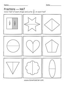 Fractions half worksheets for kindergarten