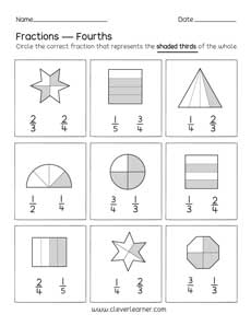 fun Fourths Fractions tests for children