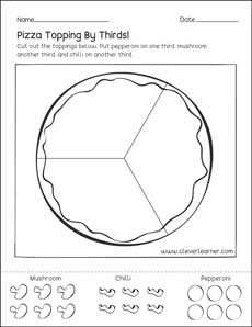 Pizza topping fractions worksheets