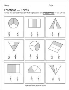 Thirds Fractions activities for first grade