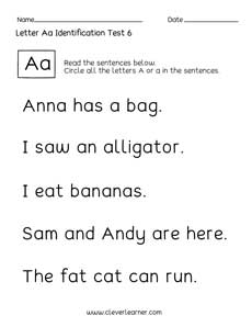 Quality printable worksheets on Letter A identification