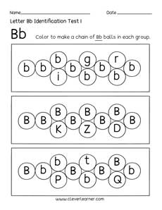 Free letter B identification sheet for preschool