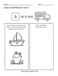 Letter B colouring activity sheets for preschool