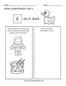 Letter D colouring activity sheets for preschool