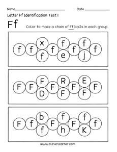 Free letter F identification sheet for preschool