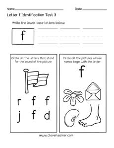 Fun letter F identification activity and test sheets for