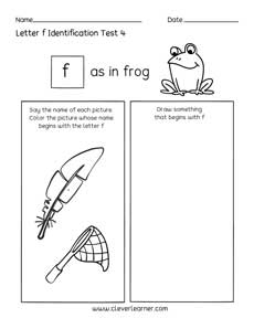 Letter F colouring activity sheets for preschool