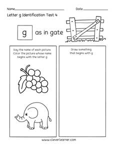 Letter G colouring activity sheets for preschool