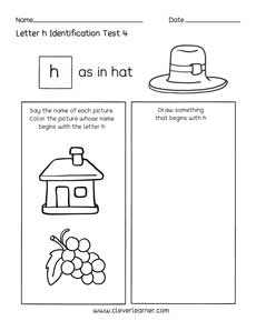 Letter H colouring activity sheets for preschool