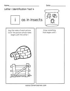 Letter I colouring activity sheets for preschool
