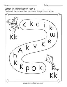 Homeschool pre-K letter K identification printable