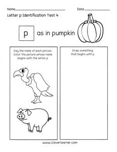 Letter P colouring activity sheets for preschool