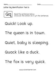 Quality printable worksheets on Letter Q identification