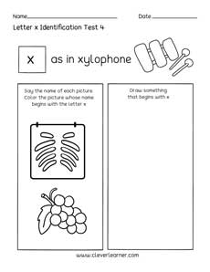 Letter X colouring activity sheets for preschool