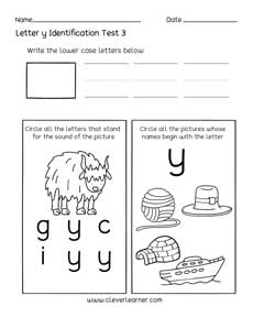 Fun Letter Y Identification Activity And Test Sheets For Preschools