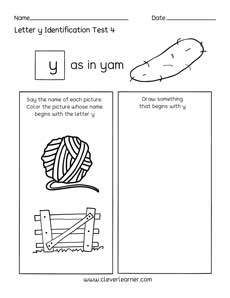 Letter Y colouring activity sheets for preschool