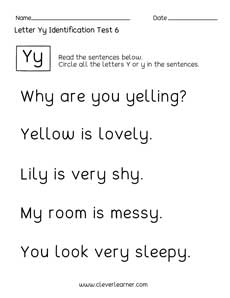 Quality printable worksheets on Letter Y identification