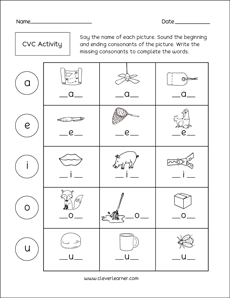 cvc printable sheets for first grade homeschoolers