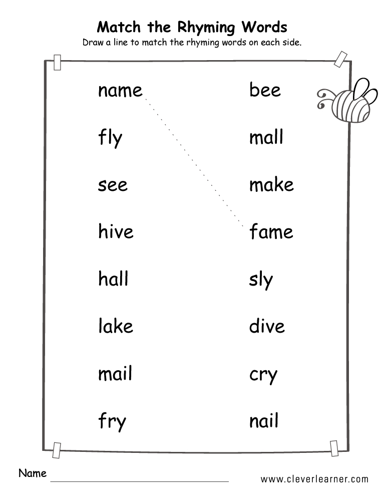 Rhyme Words Matching Worksheets For Kindergarten And Preschool Kids