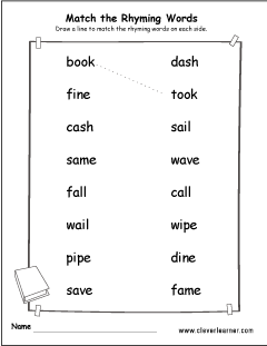 match the rhyme words sheets for children