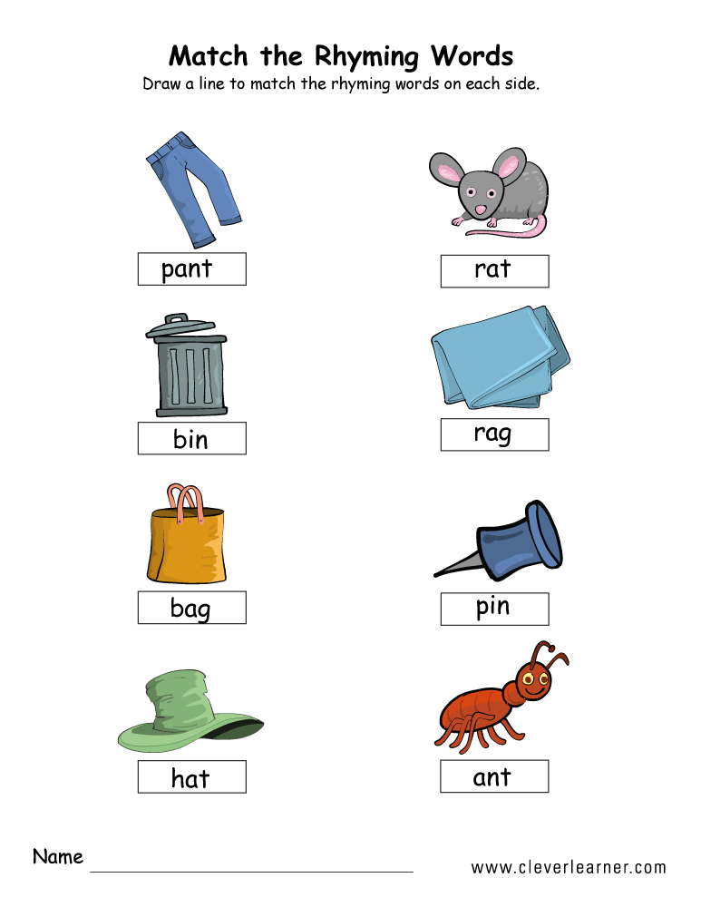 Kindergarten Worksheets Words That Rhyme