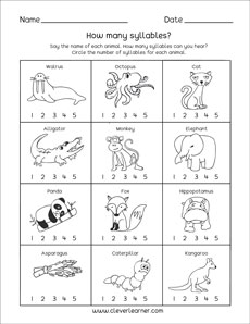 syllables kindergarten worksheets