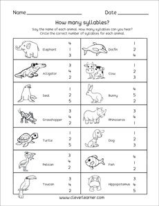 syllables picture words worksheet for kindergarten
