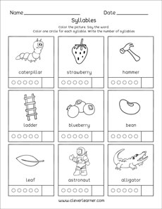 syllables worksheets kindergarten