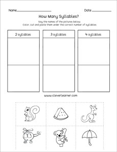 kindergarten worksheets over syllables