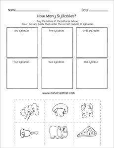 Word syllable worksheets for preschool and kindergarten kids