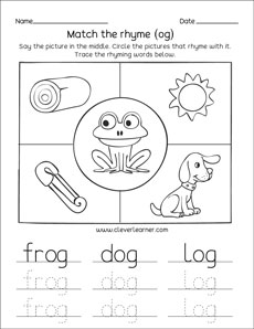frog log dog family rhyme words tracing printables