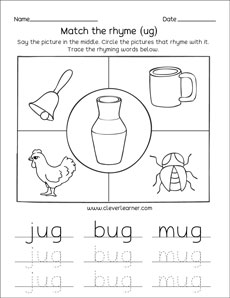 jug bug mug family rhyme words tracing printables